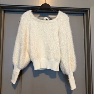 Anthropologie White Textured Scoop Neck Sweater